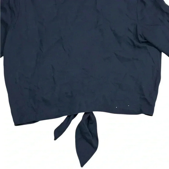 Jenni Kayne Long Sleeve Blouse Top Navy Blue Tie M Medium Viscose V neck - Picture 12 of 12